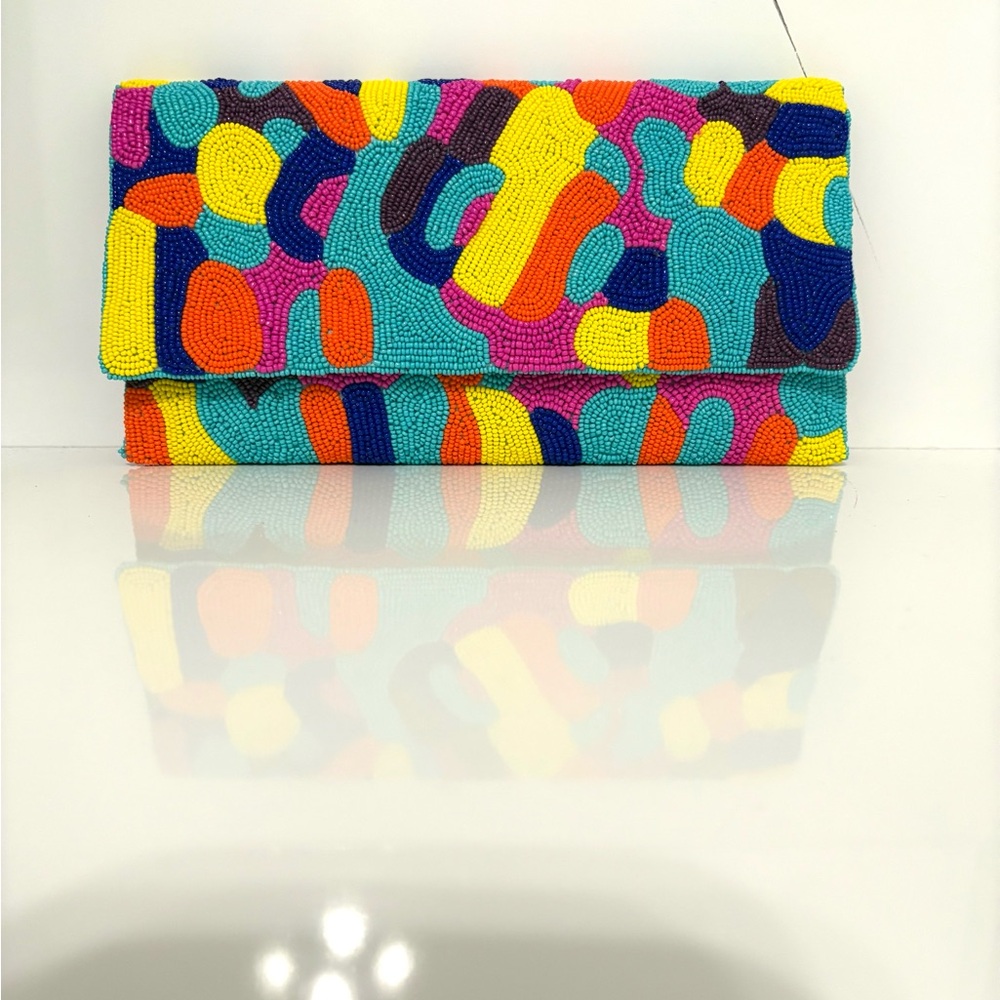 Multicolored Beaded Clutch with Chain (Crossbody)- New